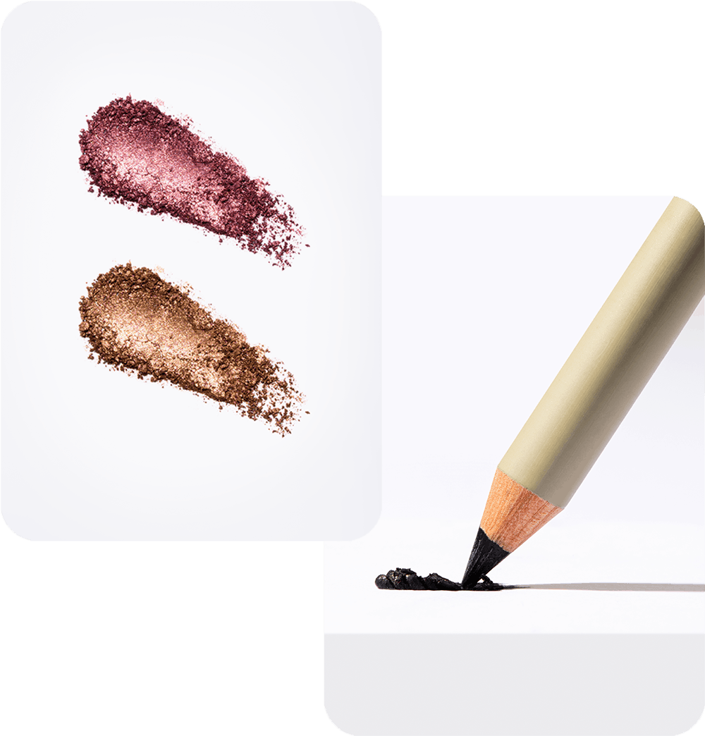 Fotografía creativa de cosméticos con pigmentos en polvo y lápiz delineador